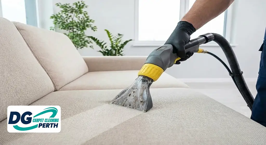 Professional upholstery cleaning for a fabric sofa in Perth
